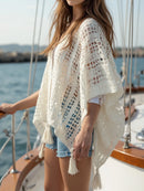 Openwork Tassel Open Front Knit Cover Up