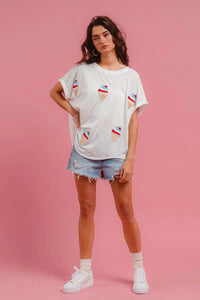 BiBi Solid Terry With Fourth Of July Theme Patched Top - Store 42