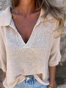 Full Size Johnny Collar Loose Knit Sweater Plus Size - Store 42