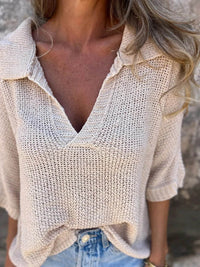 Full Size Johnny Collar Loose Knit Sweater Plus Size - Store 42
