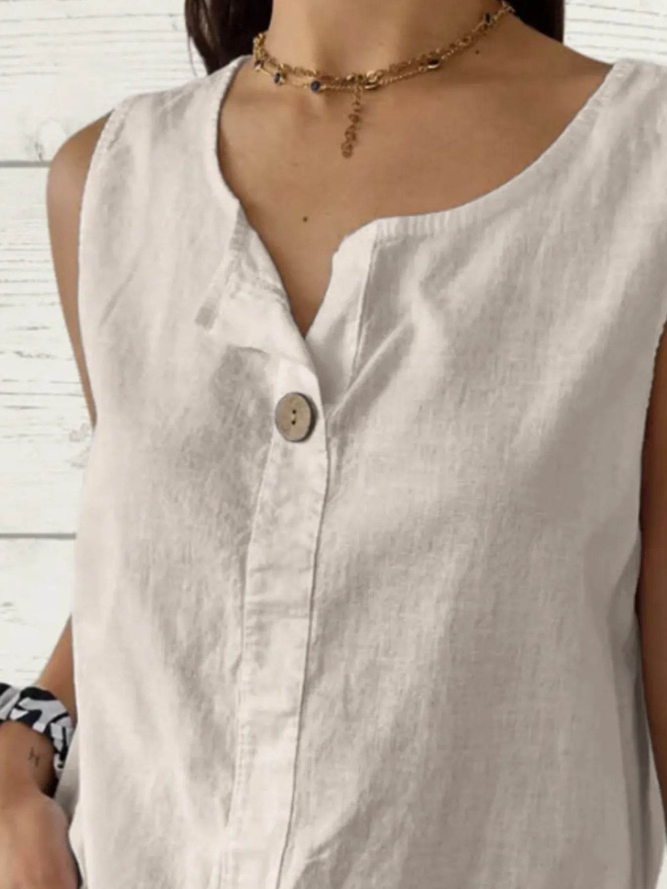 Full Size Casual Linen Sleeveless Blouse Plus Size
