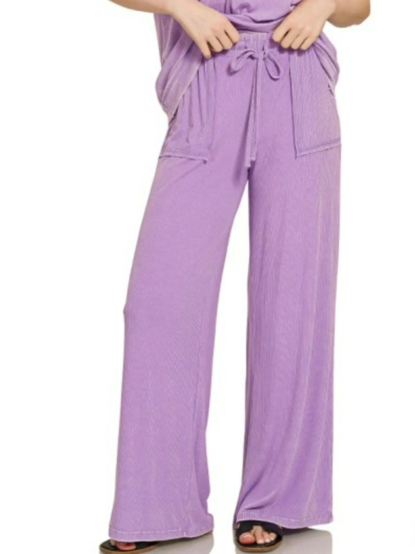 Zenana Ribbed Acid Wash Rayon Top & Pants Set