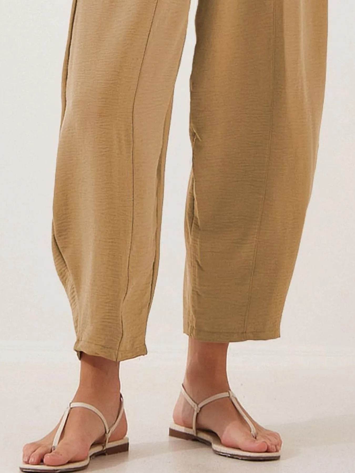 Full Size Drawstring Wide Leg Cropped Pants Plus Size - Store 42
