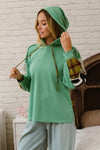 BiBi Plaid With Stripes Mix Match French Terry Hoodie DUSTY TEAL LT OLIVE
