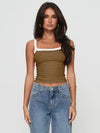 Lace Detail Cropped Cami Coffee Brown