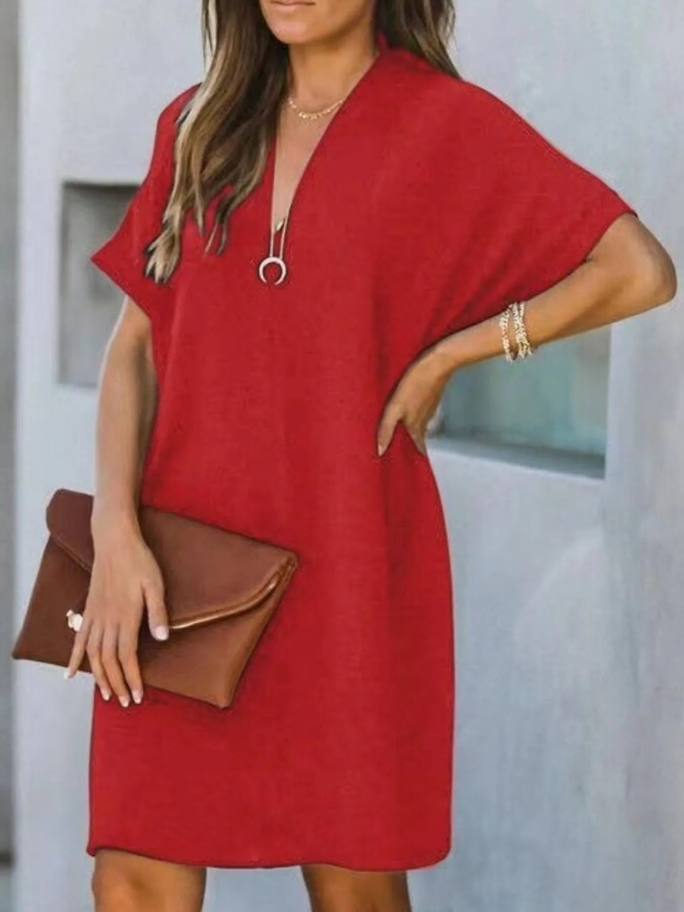 V-Neck Short Sleeves Dress