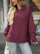 Slightly Stretchy Textured Drawstring Long Sleeve Hoodie with Pocket - Trendy Casual Wear - Store 42