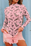 Printed Mock Neck Long Sleeve Bodysuit Dusty Pink