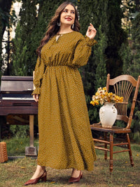 Honey Plus Size Ruffled Polka Dot Long Sleeve Midi Dress - Store 42