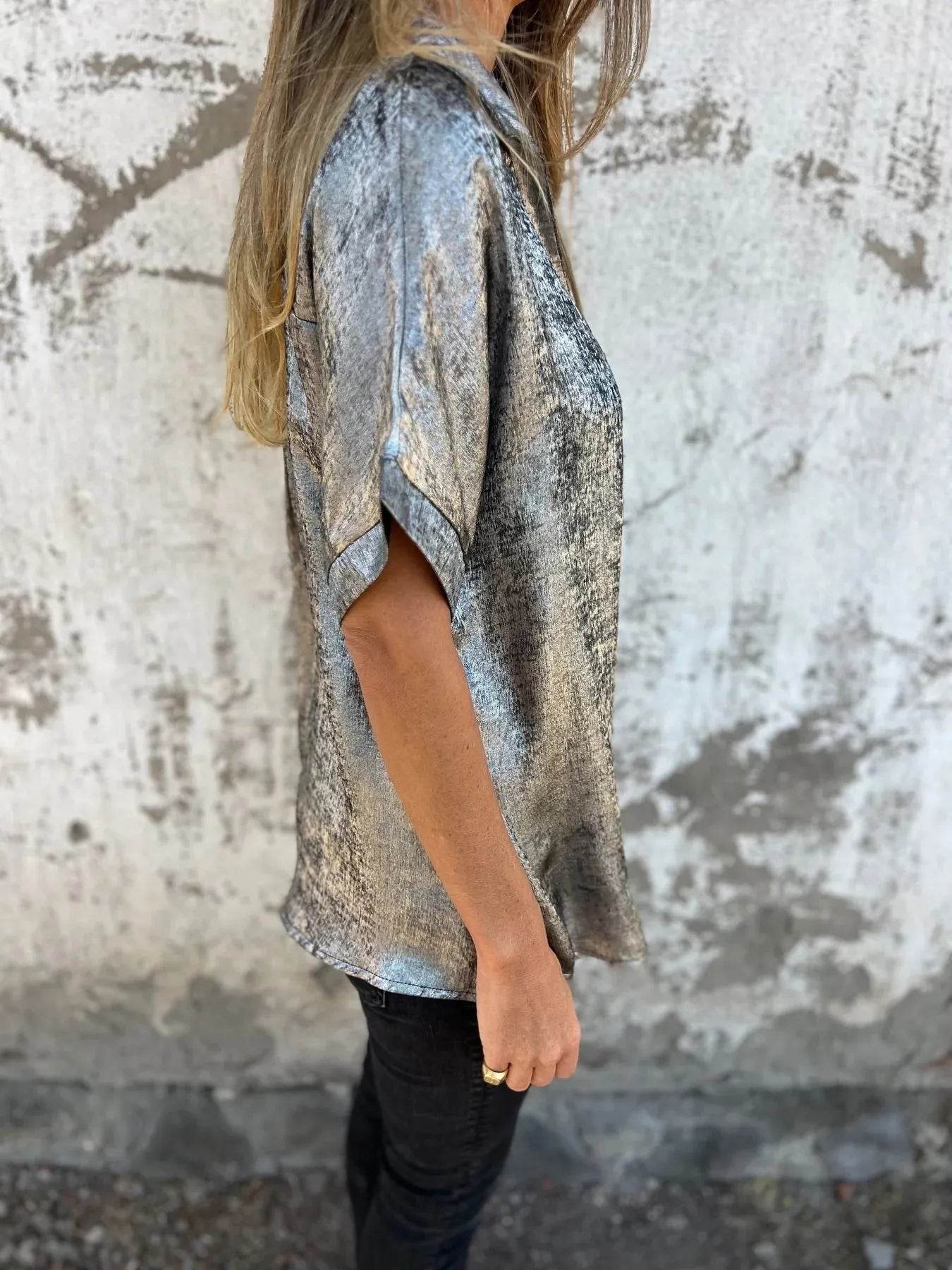 Full Size Collared Neck Short Sleeve Shirt Plus Size - Store 42