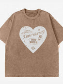 Heart Graphic Oversized Round Neck T-Shirt - Short Sleeve, 100% Polyester, Machine Washable - Store 42