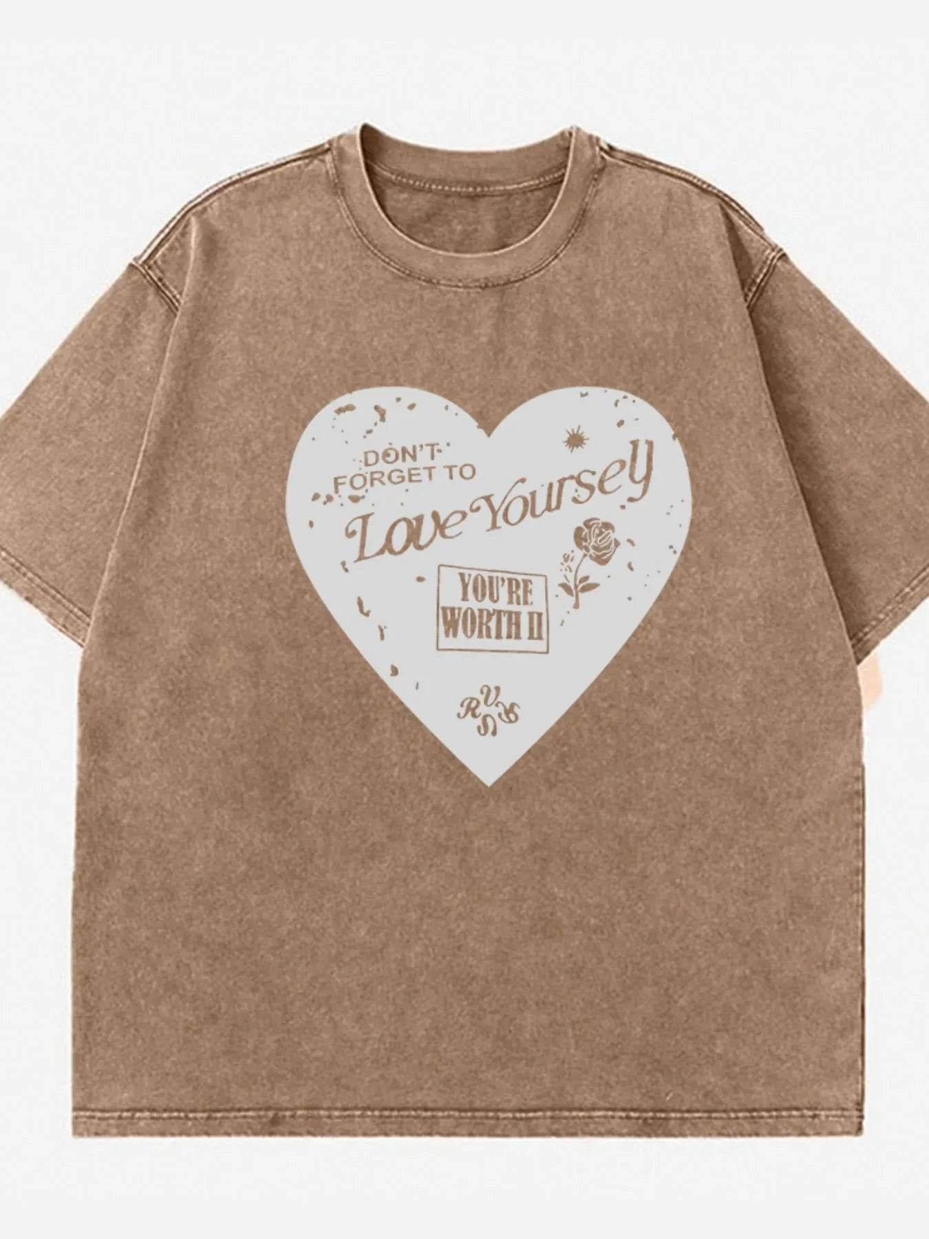 Heart Graphic Oversized Round Neck T-Shirt - Short Sleeve, 100% Polyester, Machine Washable - Store 42
