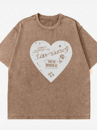 Heart Graphic Oversized Round Neck T-Shirt - Short Sleeve, 100% Polyester, Machine Washable - Store 42