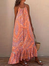 Backless Printed Halter Neck Maxi Cami Dress Coral