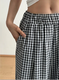 Gingham Check Wide Leg Casual Pants