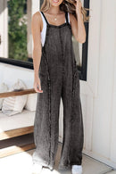 Frayed Exposed Seam Wide Leg Denim Overalls Dark Gray
