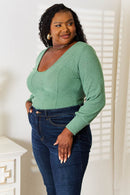 Scoop Neck Long Sleeve Top - Basic Bae Style, Elegant Opaque Design, Slightly Stretchy Fabric - Store 42