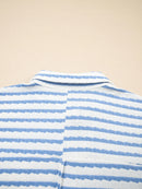 Stripe Half Button Collared Chest Pockets Loose Fit Blouse