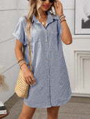 Striped Button Down Short Sleeve Mini Dress