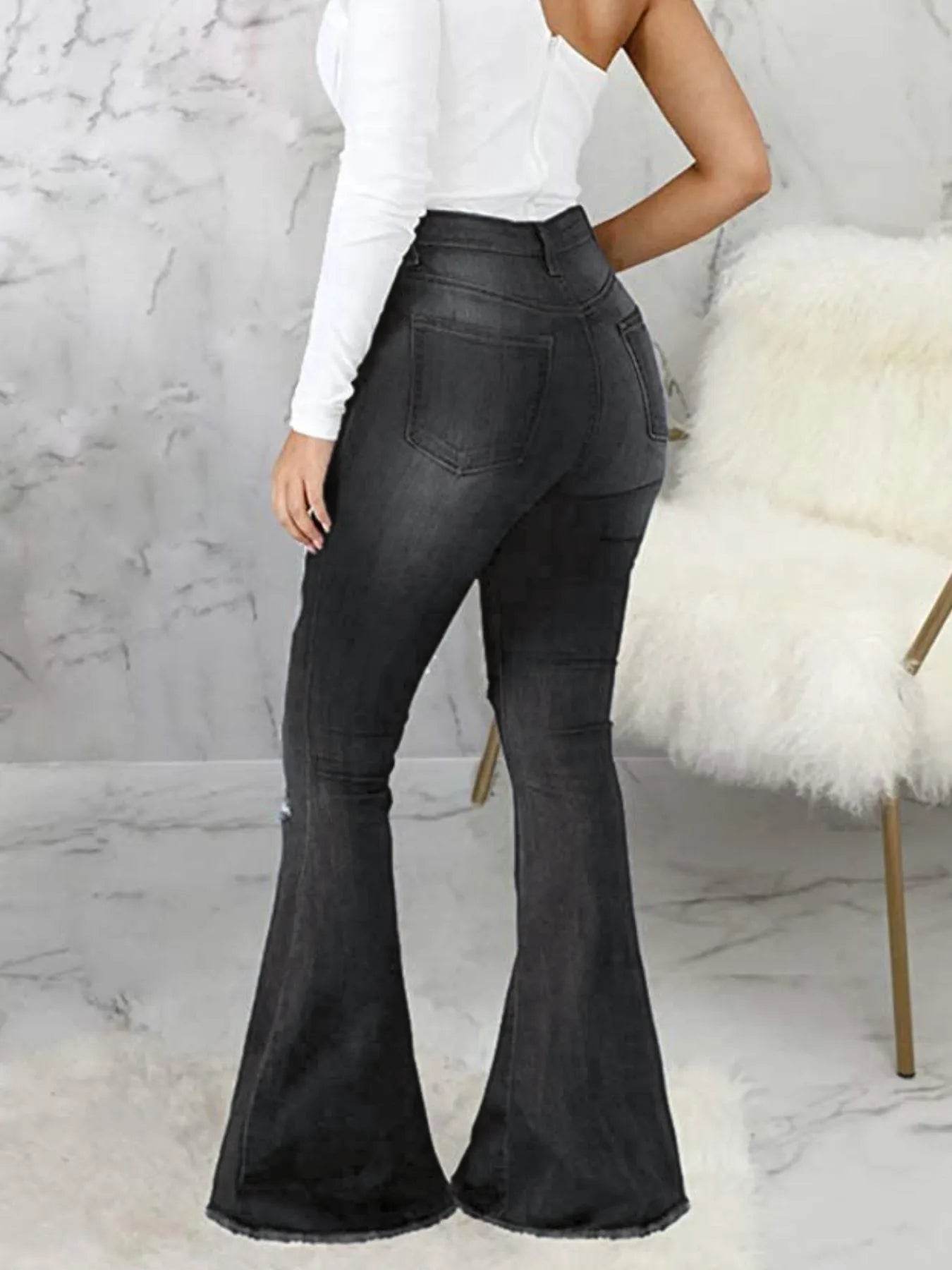 Full Size Distressed Raw Hem Flare Jeans Plus Size - Store 42
