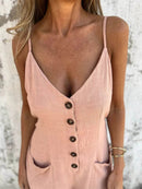 Full Size Button-Front Belted Cami Romper Plus Size - Store 42
