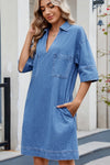 Johnny Collar Half Sleeve Denim Dress Medium