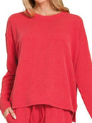 Zenana Corded Rib Long Sleeve Tee and Shorts Set