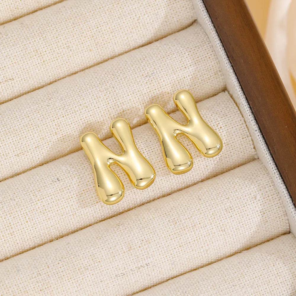 18K Gold-Plated Bubble Letter Stud Earrings - Unique, Dainty & Lightweight for Everyday Wear