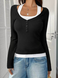 Scoop Neck Long Sleeve T-Shirt - Slightly Stretchy, 95% Polyester for Comfort, Easy Care - Store 42