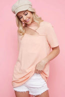 Trendy Rib Knit Mock Neck Top With Stylish Front Cut-Out Detail - Versatile Women's Fashion - Store 42