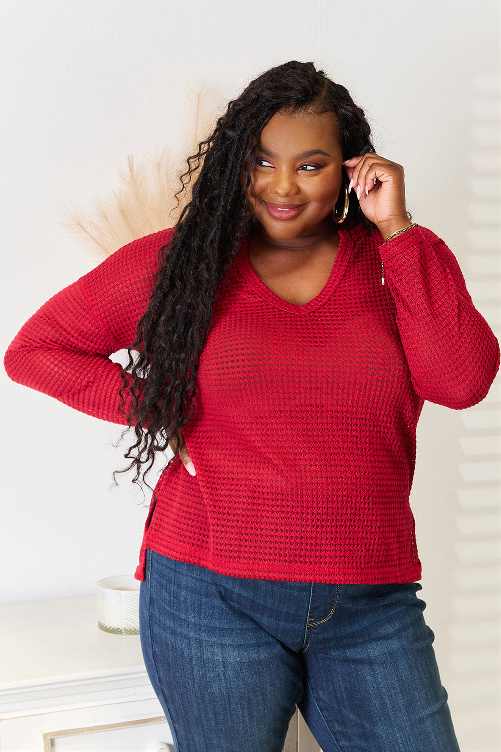 Culture Code Women’s Relaxed Fit Waffle-Knit Wide Notch Top - Comfort & Style