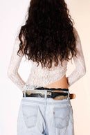 Lace Long Sleeve Sheer Crop Top for Women - Slightly Stretchy, 75% Polyester, 25% Spandex - Store 42