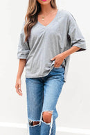 Trendy High Raglan V Neck Oversized T Shirt - Half Sleeve, Stretchy Fabric, Casual Chic - Store 42