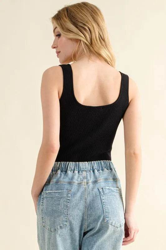 And The Why Ribbed Square Neck Bodysuit - Store 42