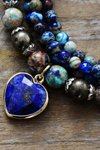 Elegant Imperial Stone Heart Three-Layered Bracelet with Lapis Lazuli - Unique Boho Style - Store 42