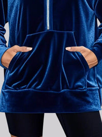 Full Size Half Zip Kangaroo Pocket Hoodie Plus Size - Store 42