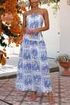 Printed Halter Neck Maxi Dress Royal Blue