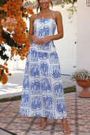 Printed Halter Neck Maxi Dress Royal Blue