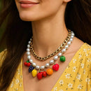 18K Gold-Plated Double Layered Necklace with Colorful Imitation Pearls - Unique Fashion Accessory - Store 42