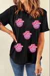 Cowboy Hat Disco Ball Patched Round Neck T-Shirt Black