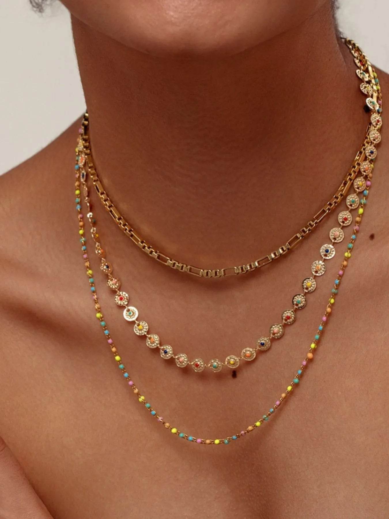 18K Gold-Plated Layered Necklace with Colorful Resin Beads - Stylish Statement Jewelry - Store 42