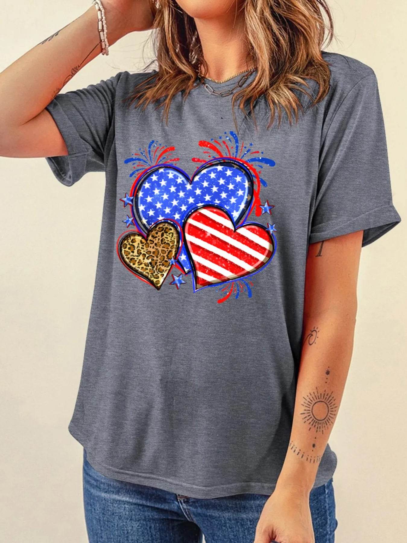 American Heart Graphic T-Shirt for Women - Soft Stretchy Round Neck Tee in Various Sizes - Store 42