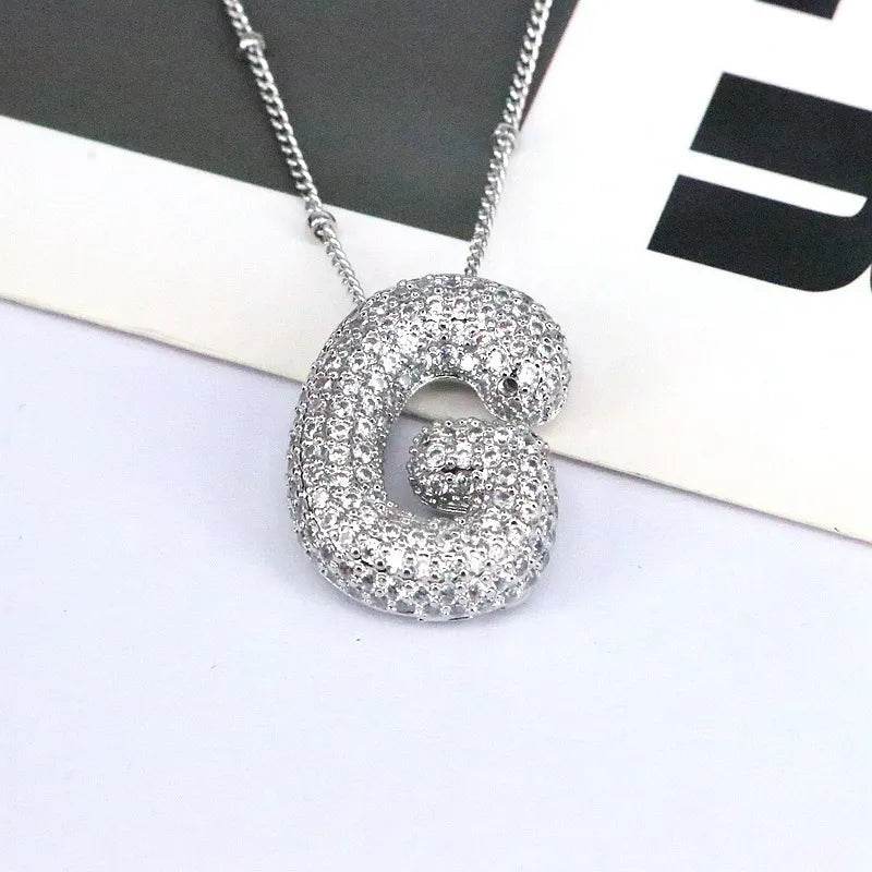 Elegant Copper Inlaid Zircon Letter Pendant Necklace - Platinum-Plated with 16.9 In Chain - Store 42