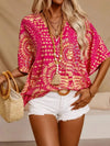 Printed V-Neck Half Sleeve Top Hot Pink