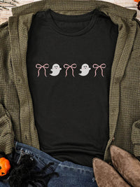 Halloween Ghost Bow Graphic Tee - Short Sleeve, Slightly Stretchy, Casual Fit T-Shirt - Store 42