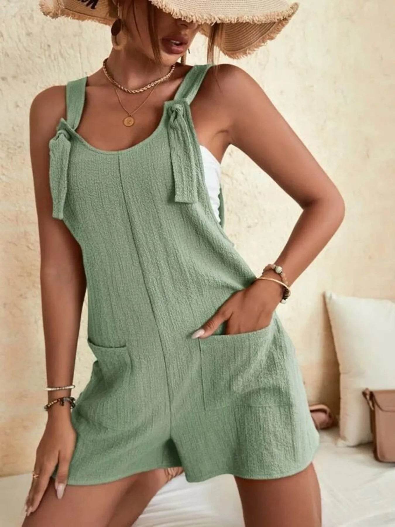 Full Size Knot Strap Romper with Pockets Plus Size - Store 42