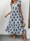 Printed V-Neck Cap Sleeve Dress Dark Blue