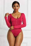 Half Zip Scoop Neck Long Sleeve Bodysuit - Store 42