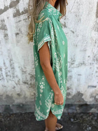 Full Size Printed Short Sleeve Button-Up Shirt Dress Plus Size - Store 42
