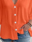 Full Size Casual V-Neck Button Down Relaxed Fit Blouse Plus Size - Store 42